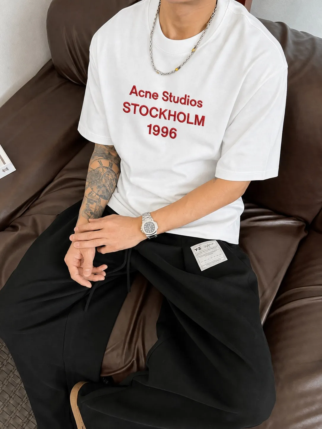 Acne*Studios*2026Ss exclusive couple Hot Sale g high-count T-shirt "different currency fabric" short-sleeved tee negative ion upper body is very comfortable, Same Style half-sleeve for men and women, dropped shoulders and loose fit Color: Black White Coffee Brown Size: S (90-130 pounds) M (125-150 pounds) L (135-165 pounds) XL (160-190 pounds) XXL (185 pounds)